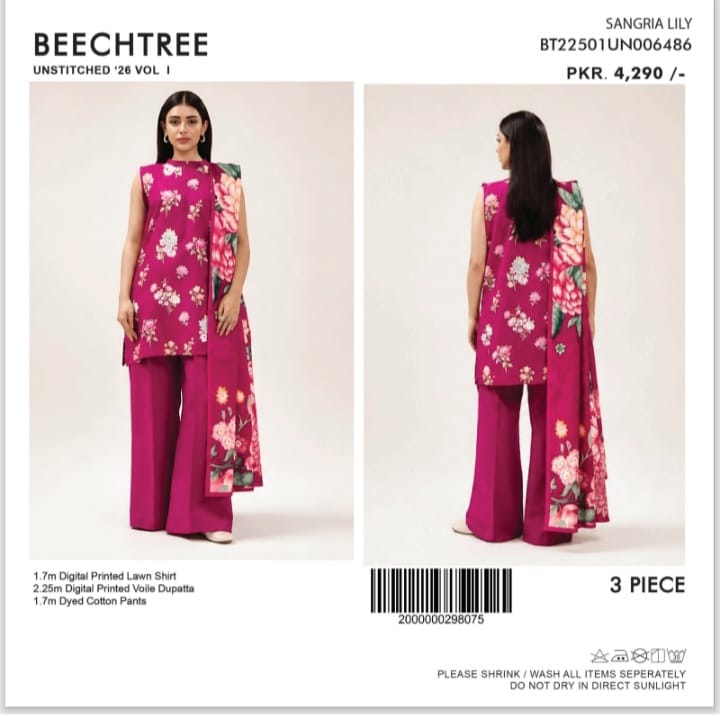 Sangria Lily - Beechtree Unstitched 3-Piece (Sangria Pink Floral)