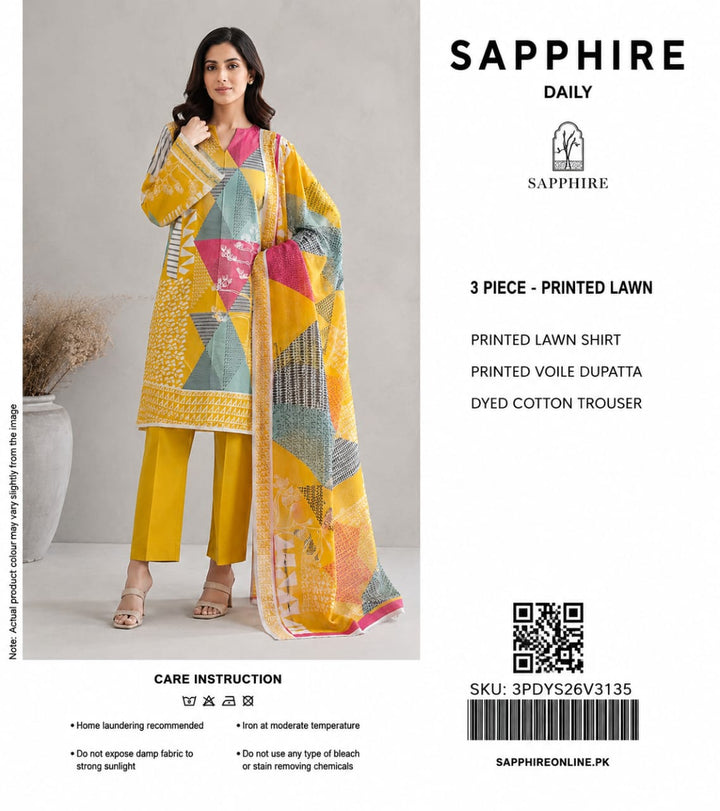 Sapphire Daily Unstitched 3-Piece (Yellow & Multi Geometric Print)