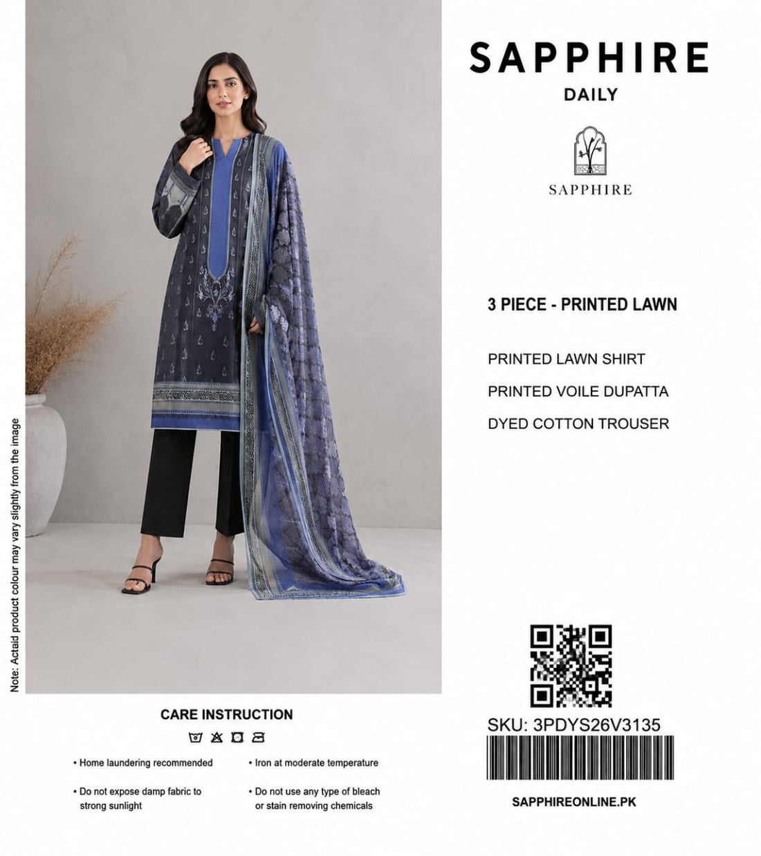 Sapphire Daily Unstitched 3-Piece (Navy & Blue Printed Lawn)