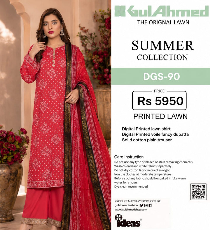 DGS-90 - GulAhmed Summer Unstitched 3-Piece (Pink & Red Printed Lawn)