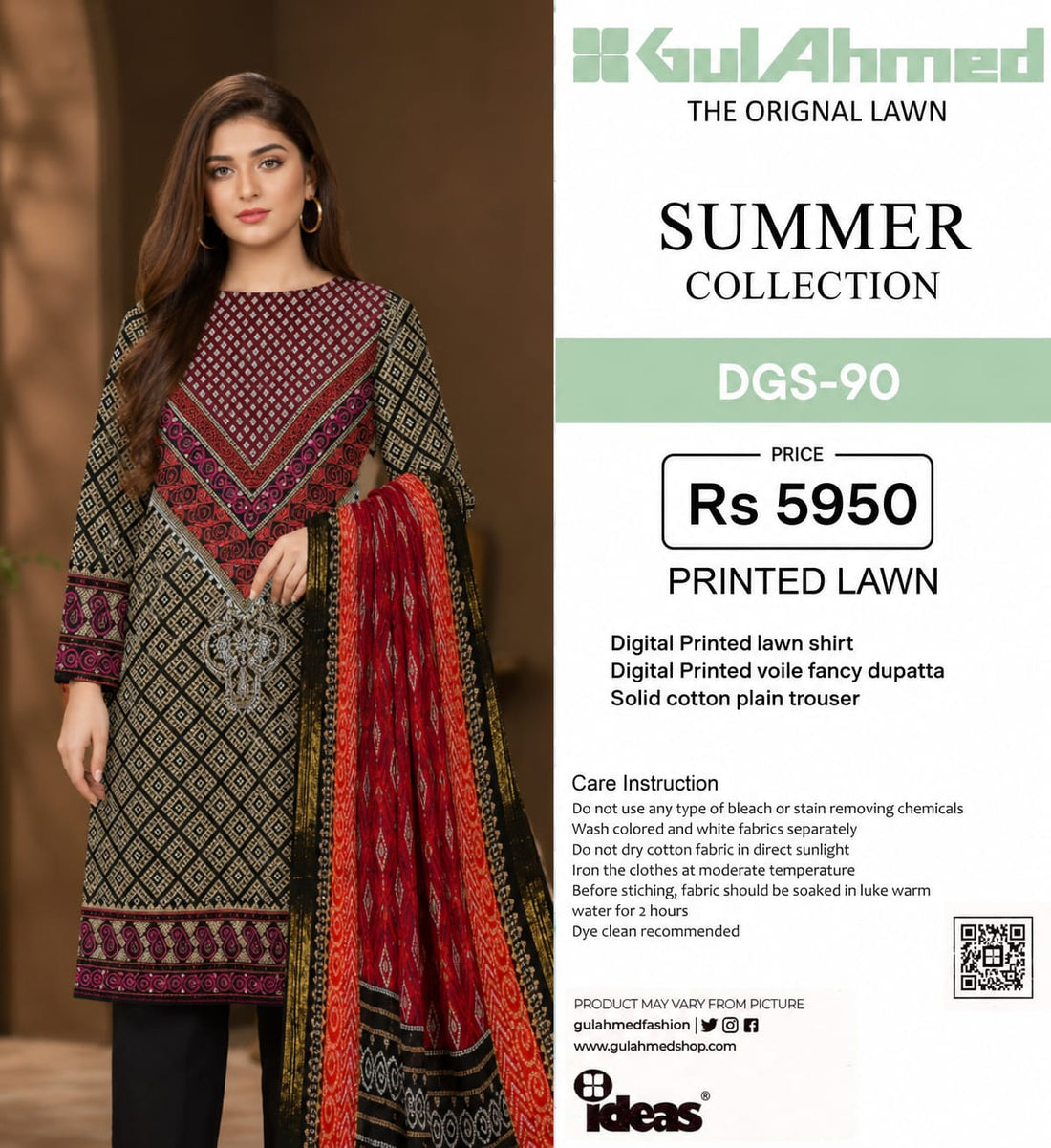 DGS-90 - GulAhmed Summer Unstitched 3-Piece (Black & Maroon Geometric)